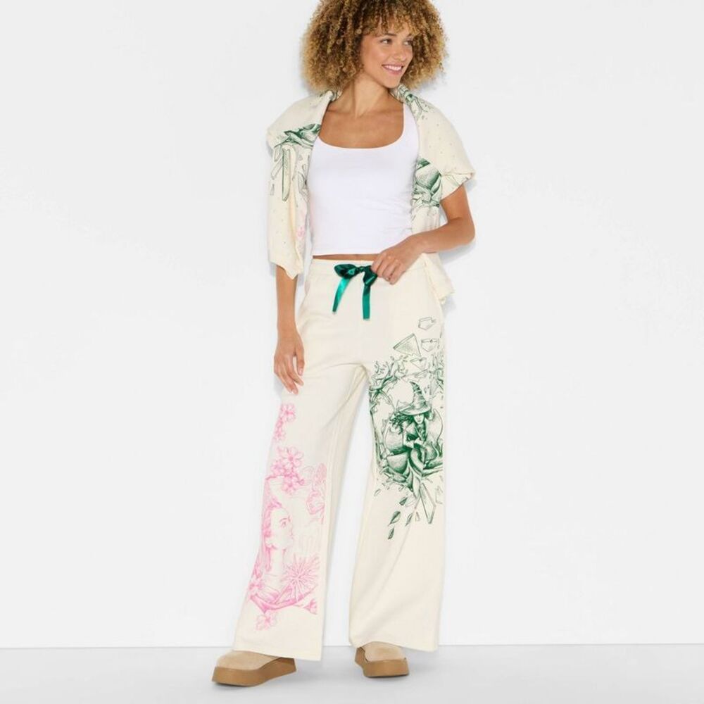 Wicked x Katie Kime Women's Relaxed Leg Good/Bad Graphic Jogger Pants - Cream L